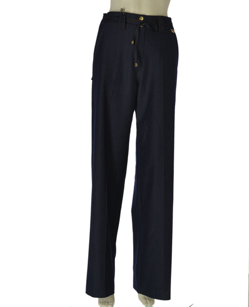 PANTALONI DONNA PERLA DENIM ELASTICIZZATO PALAZZO TASCHE BOTONI ZIP ART.26188