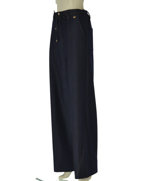 PANTALONI DONNA PERLA DENIM ELASTICIZZATO PALAZZO TASCHE BOTONI ZIP ART.26188