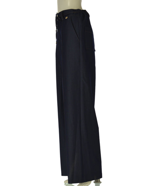 PANTALONI DONNA PERLA DENIM ELASTICIZZATO PALAZZO TASCHE BOTONI ZIP ART.26188