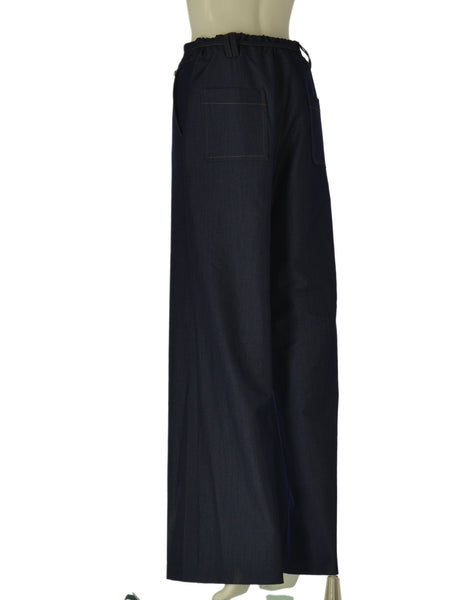 PANTALONI DONNA PERLA DENIM ELASTICIZZATO PALAZZO TASCHE BOTONI ZIP ART.26188