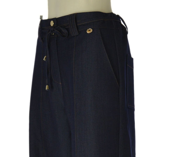 PANTALONI DONNA PERLA DENIM ELASTICIZZATO PALAZZO TASCHE BOTONI ZIP ART.26188