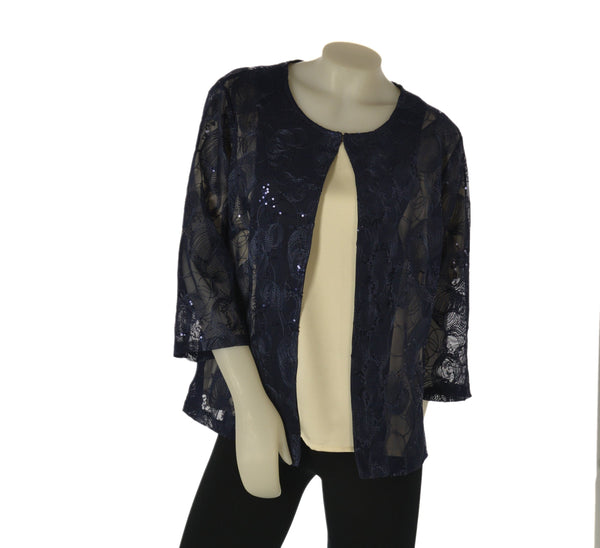 TWINSET DONNA PERLA BLUSA MANICA CORTA GIACCHINA PIZZO PAILLETTES ART. 2642-01