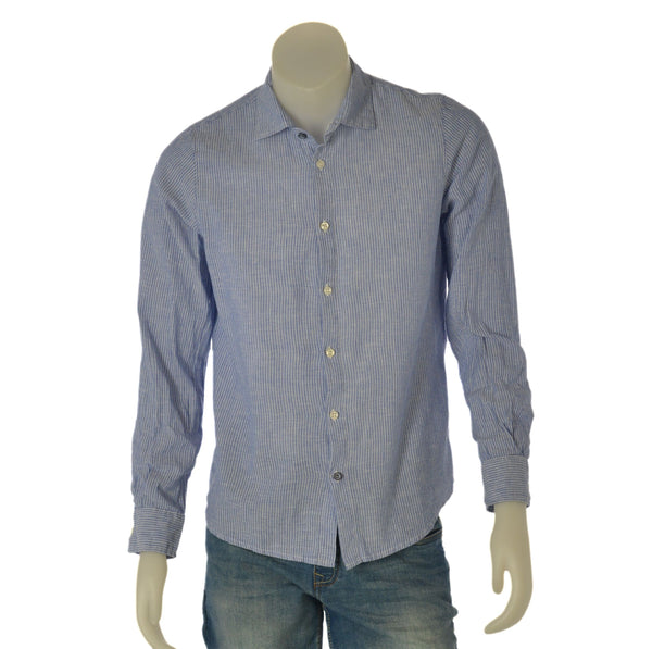 CAMICIA UOMO X-CAPE MANICA LUNGA FANTASIA A RIGHE COTONE LINO SIM FIT ART. MYSUN