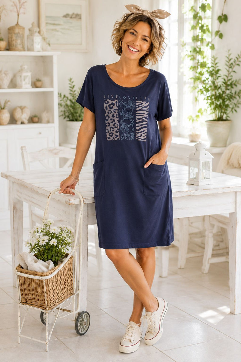 ABITO DONNA FRABO IO DI PIU PURO COTONE MEZZE MANICHE STAMPA IP0055