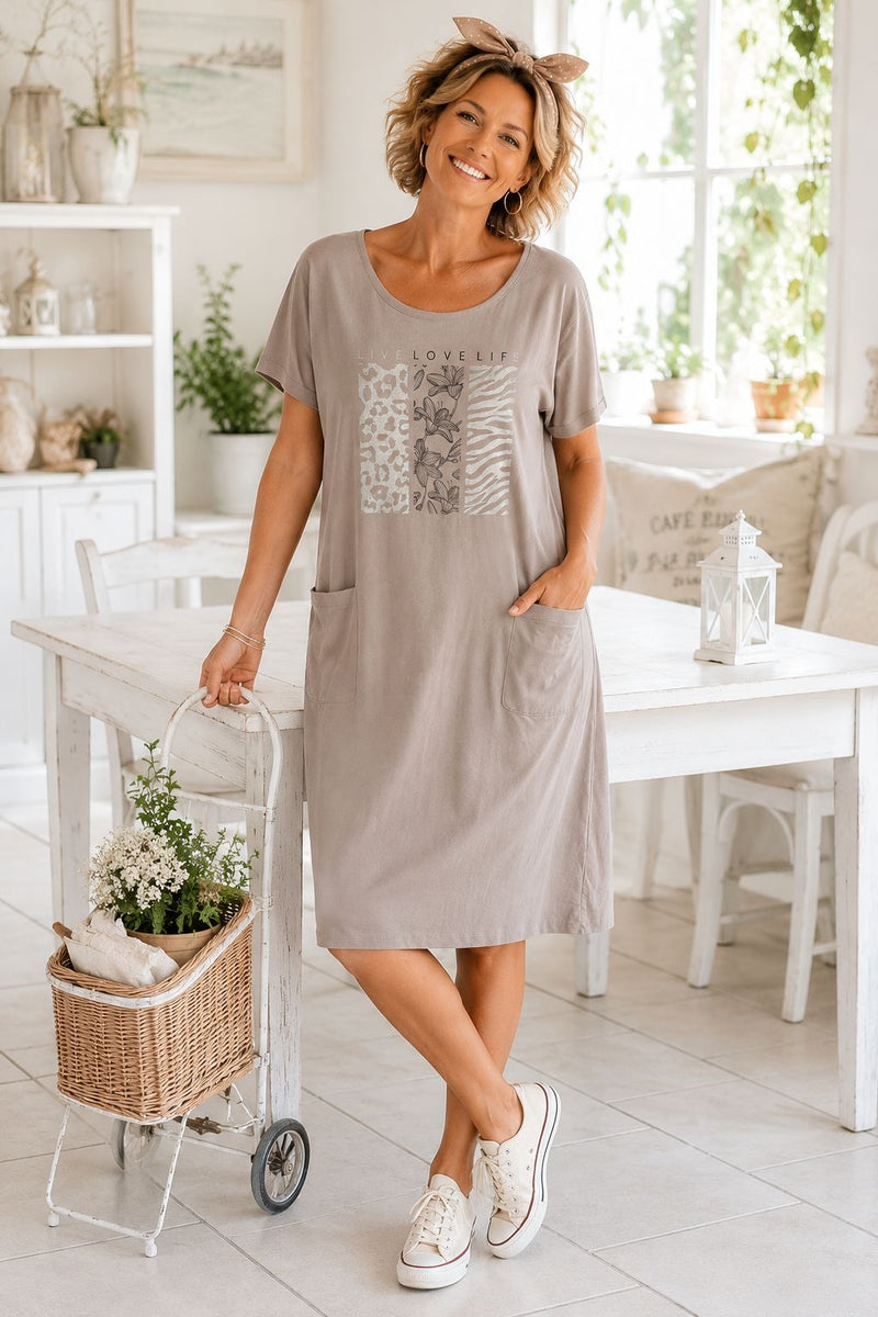 ABITO DONNA FRABO IO DI PIU PURO COTONE MEZZE MANICHE STAMPA IP0055