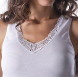 MAGLIA INTIMA DONNA PURO COTONE PIZZO MACRAME' MARCA MORETTA ART.1308 OVER