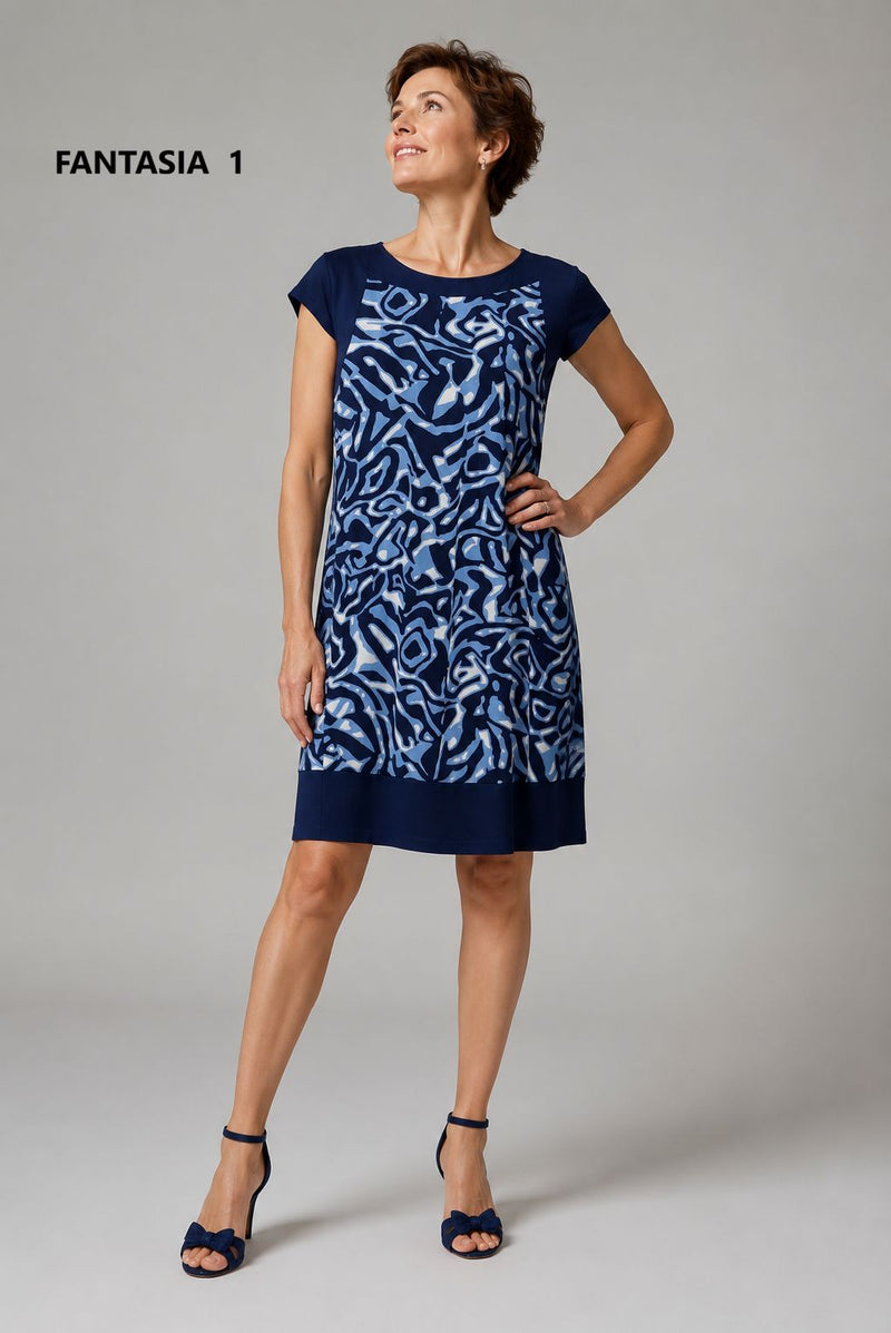 ABITO DONNA MARCA PERLA MANICA CORTA FANTASIA JERSEY VISCOSA ART. SARA