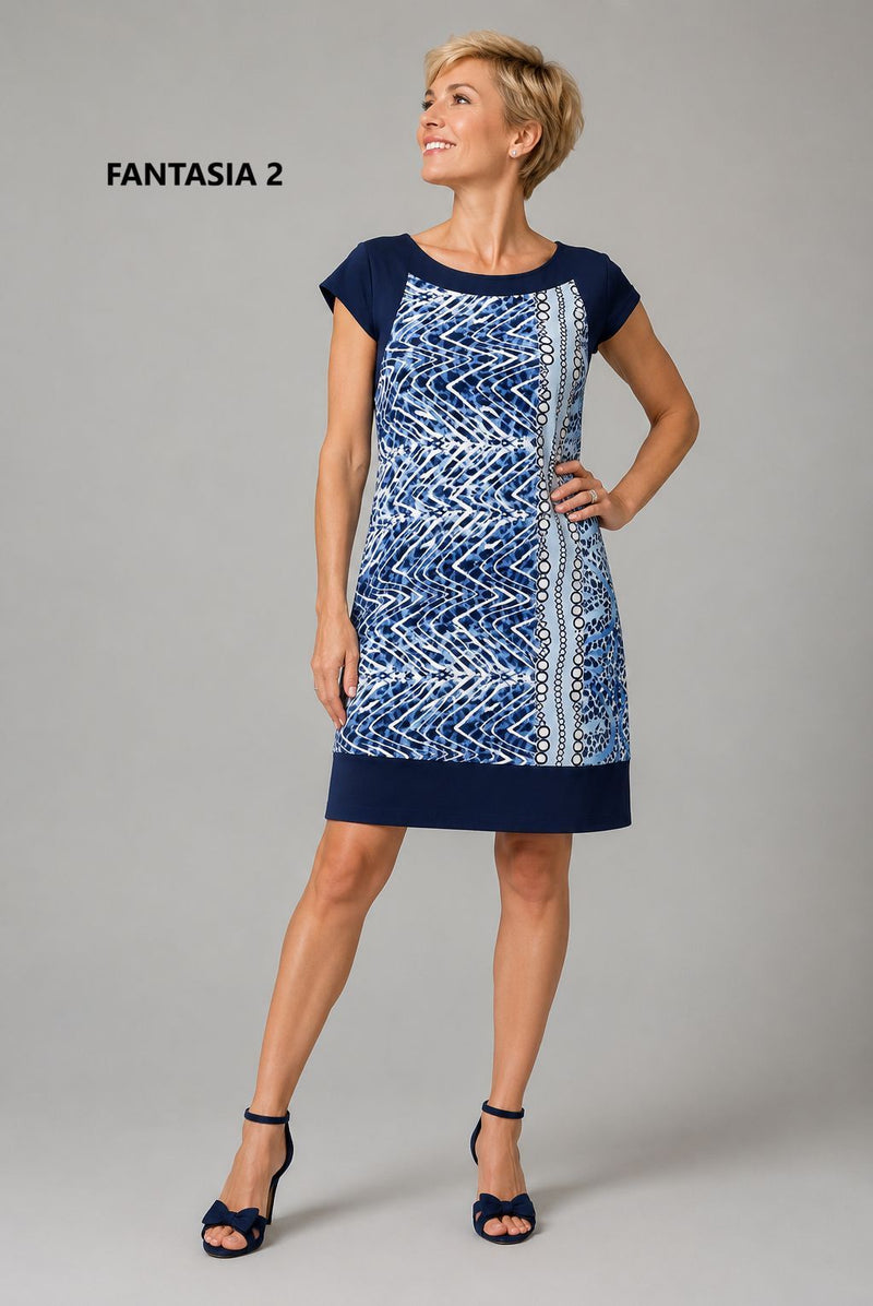 ABITO DONNA MARCA PERLA MANICA CORTA FANTASIA JERSEY VISCOSA ART. SARA