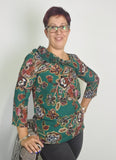 CASACCA BLUSA CAMICIA DONNA RAGAZZA ELEGANTE SCOLLO TONDO ROUCHES FANTASIA ART.13196