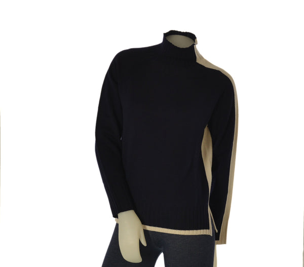 MAGLIONE DONNA RIVA TRICOT LUPETTO RIGA CONTRASTO SPACCHI LANA MERINO ART.B515629