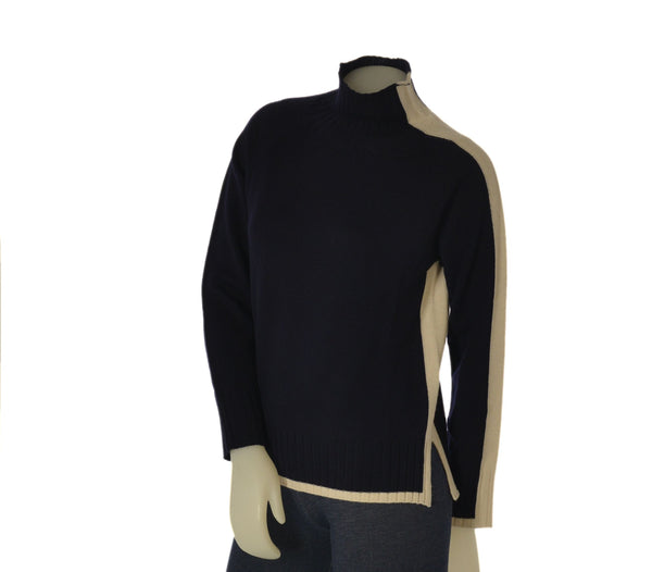 MAGLIONE DONNA RIVA TRICOT LUPETTO RIGA CONTRASTO SPACCHI LANA MERINO ART.B515629