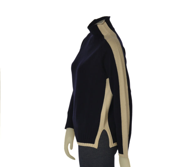 MAGLIONE DONNA RIVA TRICOT LUPETTO RIGA CONTRASTO SPACCHI LANA MERINO ART.B515629