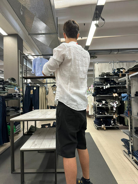 CAMICIA UOMO LINO BOTTONI MANICA LUNGA COREANA TASCHINO MORBIDA LEGGERA MARCA X-CAPE ART. REY