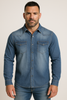 CAMICIA UOMO JEANS BOTTONI TASCHE POLSINI STONDATA MARCA DATCH ART. DM3282