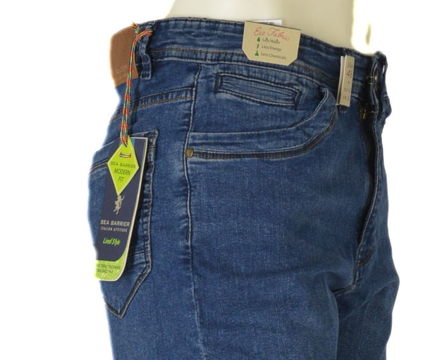 BERMUDA UOMO JEANS ZIP BOTTONE CINQUE TASCHE LEGGERO MORBIDO MODERN FIT MARCA SEA BARRIER ART. ARONNE