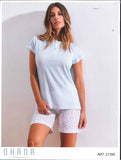PIGIAMA CORTO DONNA RAGAZZA SERAFINO PURO COTONE FIORI POIS OHANA ART. 21395