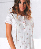 CAMICIA DA NOTTE CALIBRATA DONNA MEZZA MANICA BOTTONI PURO COTONE FIORI OHANA ART. 21544