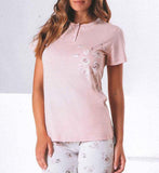 PIGIAMA CORTO CALIBRATO DONNA RAGAZZA SERAFINO PURO COTONE FIORI OHANA ART. 21540