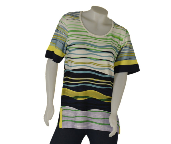 T-SHIRT DONNA GIROCOLLO MEZZA MANICA SPACCHETTI MULTIRIGHE MORBIDA MARCA SILCO GAIA B ART. 119