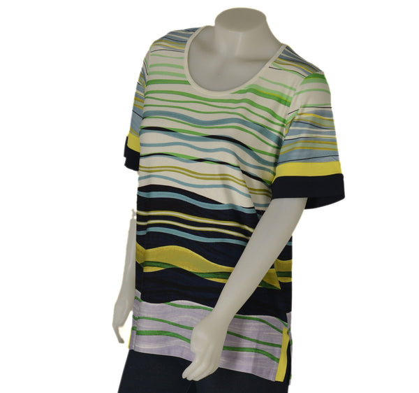 T-SHIRT DONNA GIROCOLLO MEZZA MANICA SPACCHETTI MULTIRIGHE MORBIDA MARCA SILCO GAIA B ART. 119