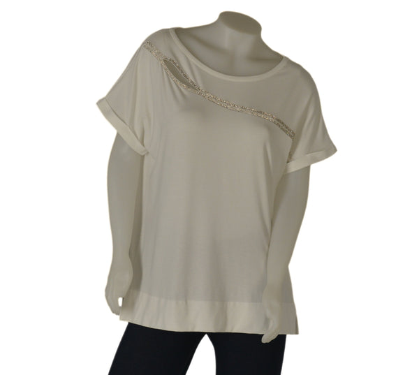 T-SHIRT DONNA GIROCOLLO MEZZA MANICA GOCCIA STRASS SPACCHETTI MARCA ISTINTI ART. 31799