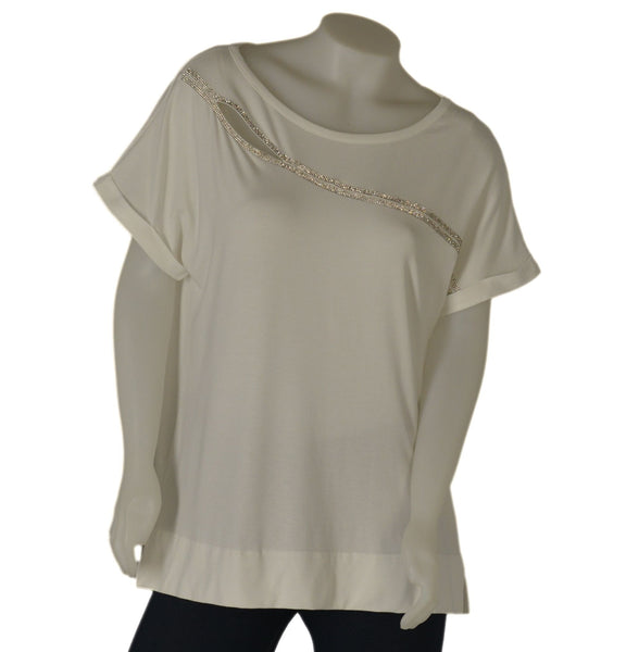 T-SHIRT DONNA GIROCOLLO MEZZA MANICA GOCCIA STRASS SPACCHETTI MARCA ISTINTI ART. 31799