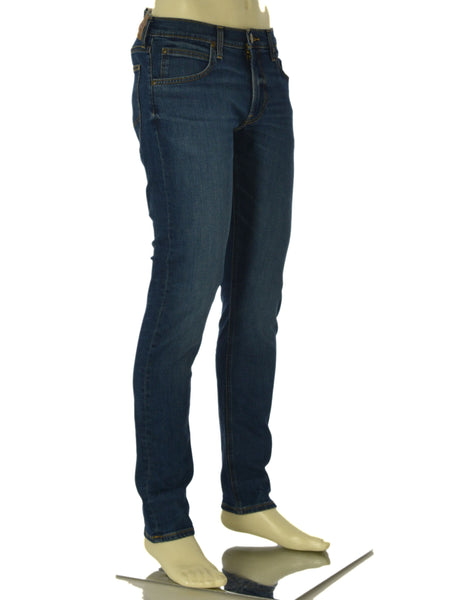 JEANS UOMO ZIP BOTTONE CINQUE TASCHE SCURO SLIM TAPARED MARCA LEE ART. LUKE