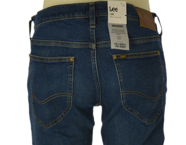 JEANS UOMO ZIP BOTTONE CINQUE TASCHE SCURO SLIM TAPARED MARCA LEE ART. LUKE
