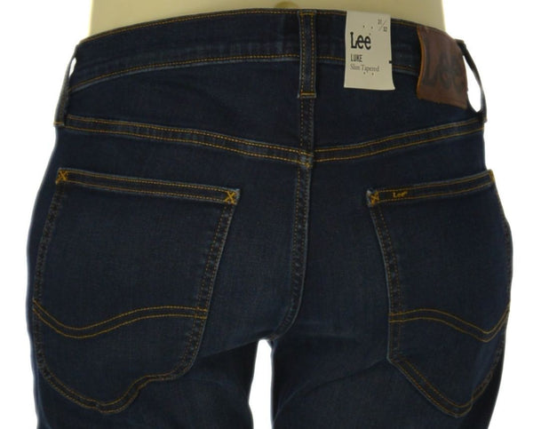 JEANS UOMO ZIP BOTTONE CINQUE TASCHE SCURO SLIM TAPARED MARCA LEE ART. LUKE