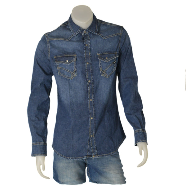 CAMICIA UOMO JEANS MANICA LUNGA AUTOMATICI TASCHE STONDATA MARCA GAS ART.KANT96682