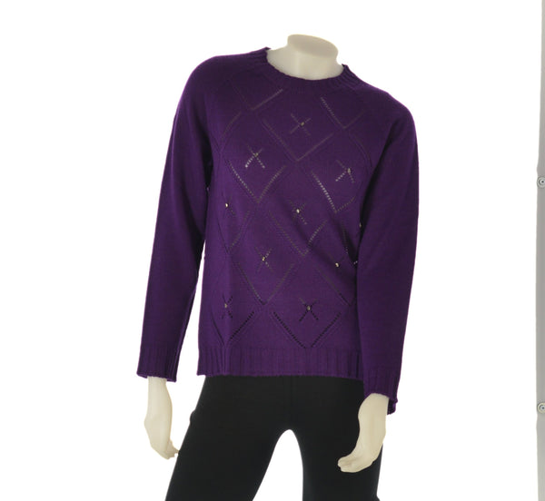 MAGLIONE DONNA GIROCOLLO BORDINO FASCIA ROMBI PUNTO LUCE MARCA RIVA TRICOT ART. S915301