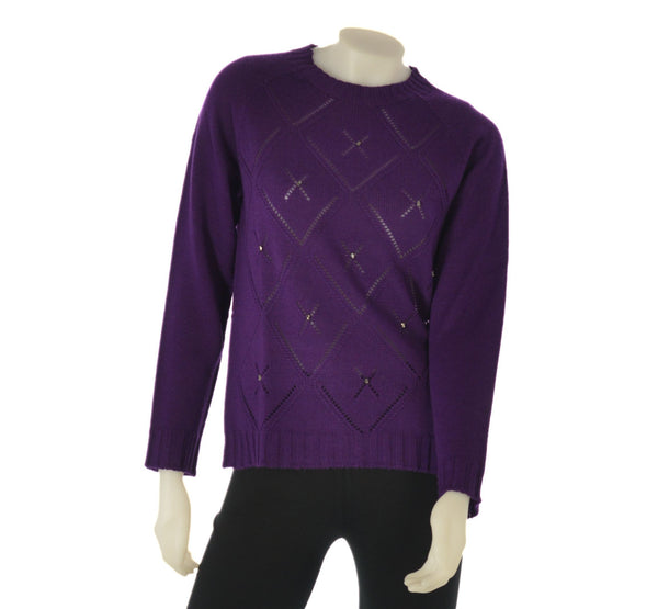 MAGLIONE DONNA GIROCOLLO BORDINO FASCIA ROMBI PUNTO LUCE MARCA RIVA TRICOT ART. S915301