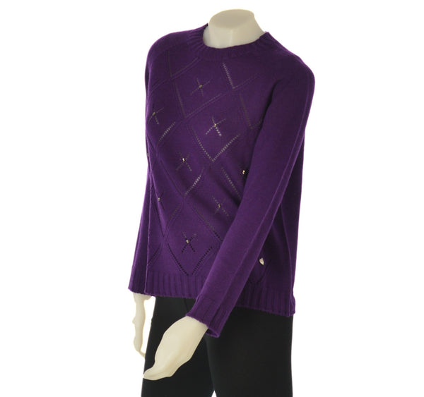 MAGLIONE DONNA GIROCOLLO BORDINO FASCIA ROMBI PUNTO LUCE MARCA RIVA TRICOT ART. S915301
