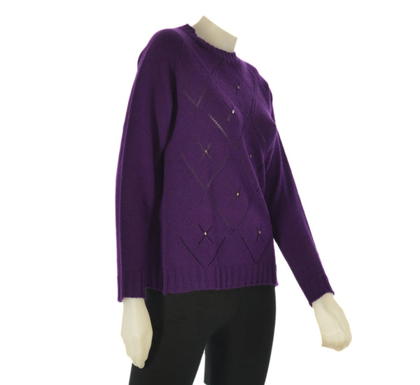 MAGLIONE DONNA GIROCOLLO BORDINO FASCIA ROMBI PUNTO LUCE MARCA RIVA TRICOT ART. S915301