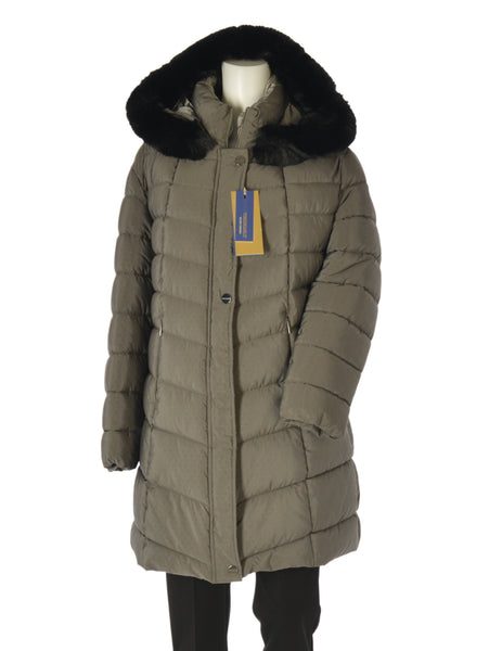 GIACCONE DONNA CONFORMATO ZIP AUTOMATICI TASCHE CAPPUCCIO ECOPELLICCIA MARCA VIRGINIA BLU ART CONF-GISELLA-42L