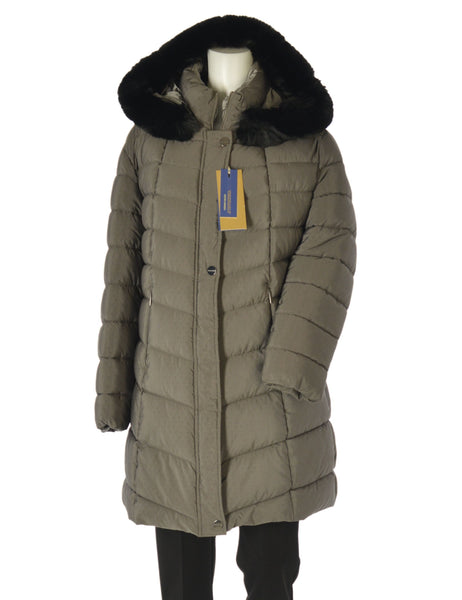 GIACCONE DONNA CONFORMATO ZIP AUTOMATICI TASCHE CAPPUCCIO ECOPELLICCIA MARCA VIRGINIA BLU ART CONF-GISELLA-42L