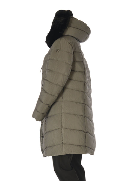 GIACCONE DONNA CONFORMATO ZIP AUTOMATICI TASCHE CAPPUCCIO ECOPELLICCIA MARCA VIRGINIA BLU ART CONF-GISELLA-42L