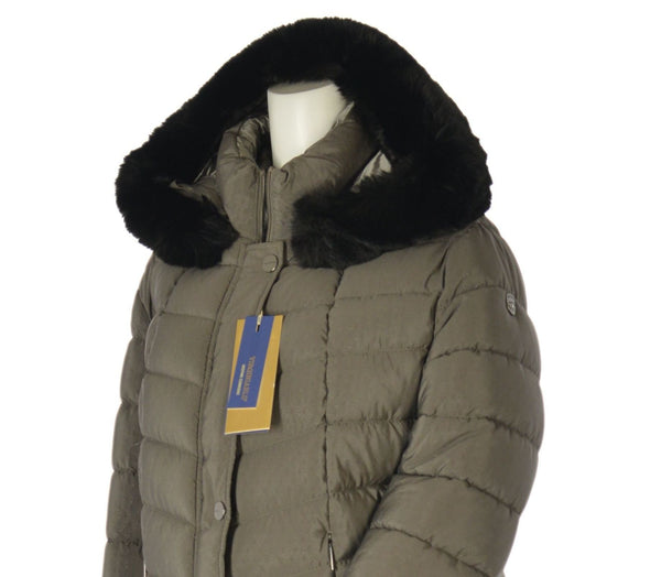 GIACCONE DONNA CONFORMATO ZIP AUTOMATICI TASCHE CAPPUCCIO ECOPELLICCIA MARCA VIRGINIA BLU ART CONF-GISELLA-42L