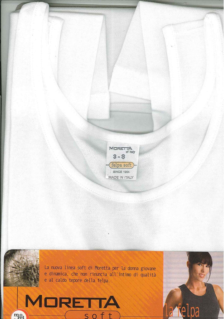 CANOTTA INTIMA DONNA SPALLA LARGA PURO COTONE FELPATO BORDO SEMPLICE MARCA MORETTA 918