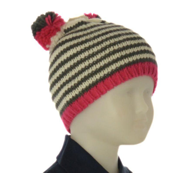 CAPPELLO BAMBINA RIGHE PON PON PILE MORBIDO CALDO MARCA ELLEPI ART. BH7909