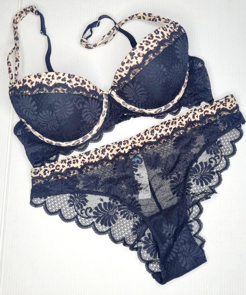 COMPLETO INTIMO DONNA REGGISENO IMBOTTITO ANIMALIER PIZZO INFIORE ART. 2264