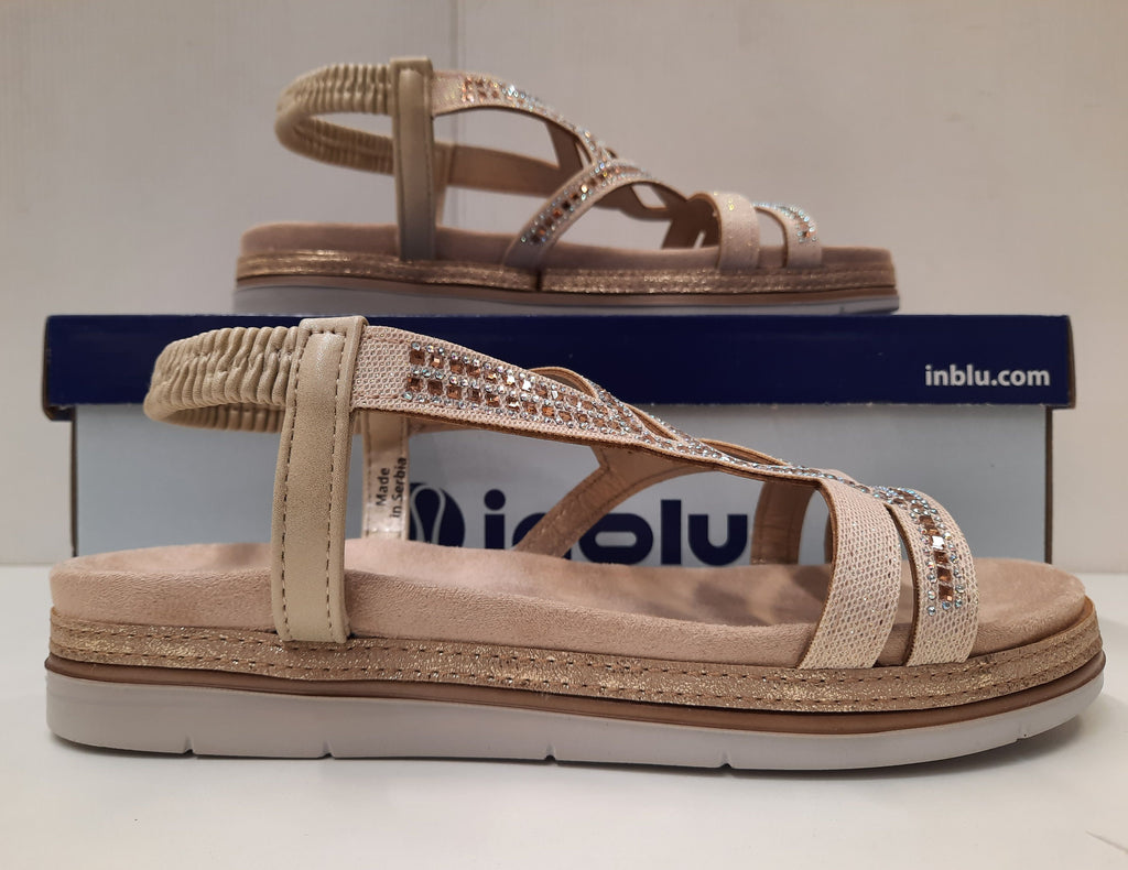 SANDALO DONNA RAGAZZA COMODO MORBIDO CINTURINO ELASTICIZZATO STRASS MARCA INBLU SA47