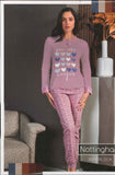 PIGIAMA DONNA RAGAZZA TERMO COTONE SERAFINO CUORI POLSINI MARCA NOTTINGHAM ART. PG45338