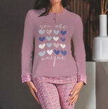 PIGIAMA DONNA RAGAZZA TERMO COTONE SERAFINO CUORI POLSINI MARCA NOTTINGHAM ART. PG45338