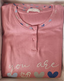 PIGIAMA DONNA RAGAZZA TERMO COTONE SERAFINO CUORI POLSINI MARCA NOTTINGHAM ART. PG45338