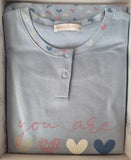 PIGIAMA DONNA RAGAZZA TERMO COTONE SERAFINO CUORI POLSINI MARCA NOTTINGHAM ART. PG45338