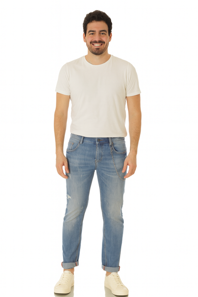 JEANS UOMO ZIP BOTTONE RISVOLTO ABRASIONI MARCA INCOR ART.REMIX