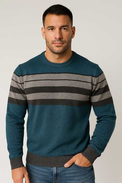 MAGLIONE UOMO GIROCOLLO POLSINI FASCIA RIGATO MARCA SPORTING MARE ART.2080/80