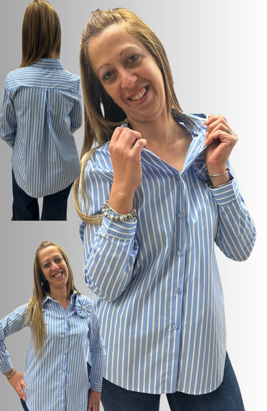 CAMICIA DONNA MYASTREET MANICHE LUNGHE A RIGHE SFONDO PIEGA SPILLA  ART. MA2505-90
