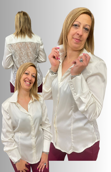 CAMICIA DONNA PIERRE CARDIN ART.E24398 SCHIENA DI PIZZO EFFETTO RASO VESTIBILITA SLIM MANICHE LUNGHE